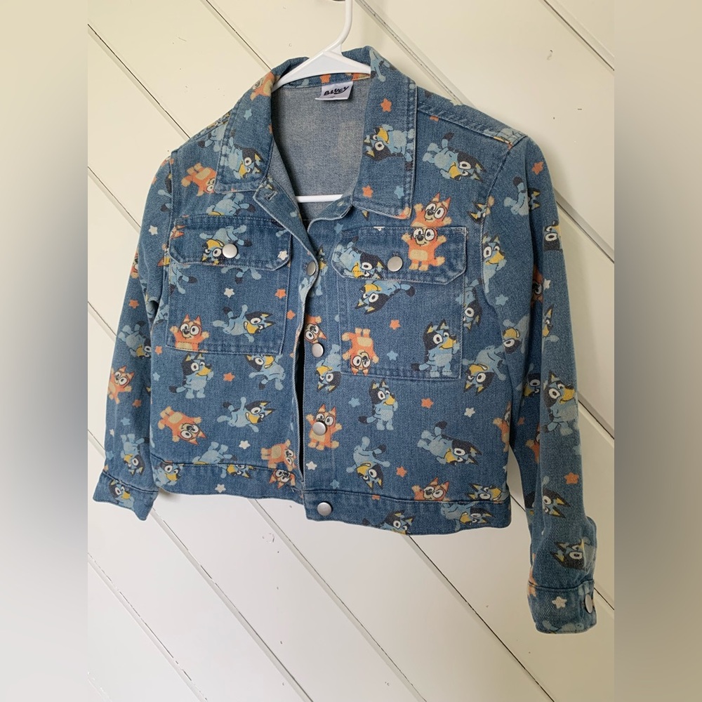 Kids Bluey Cartoon Print Blue Denim Jacket